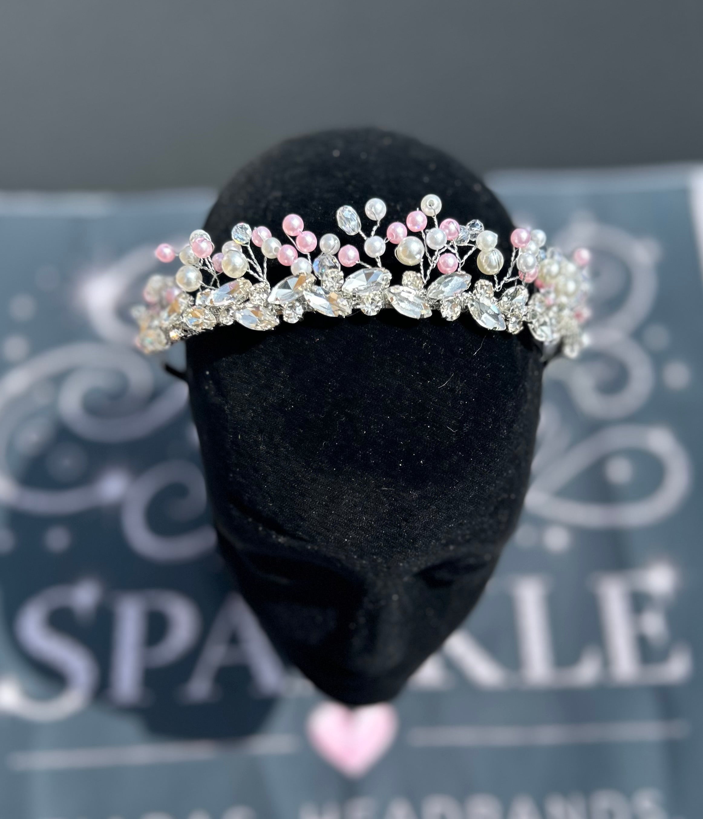 Silver and Pink beaded Tiara